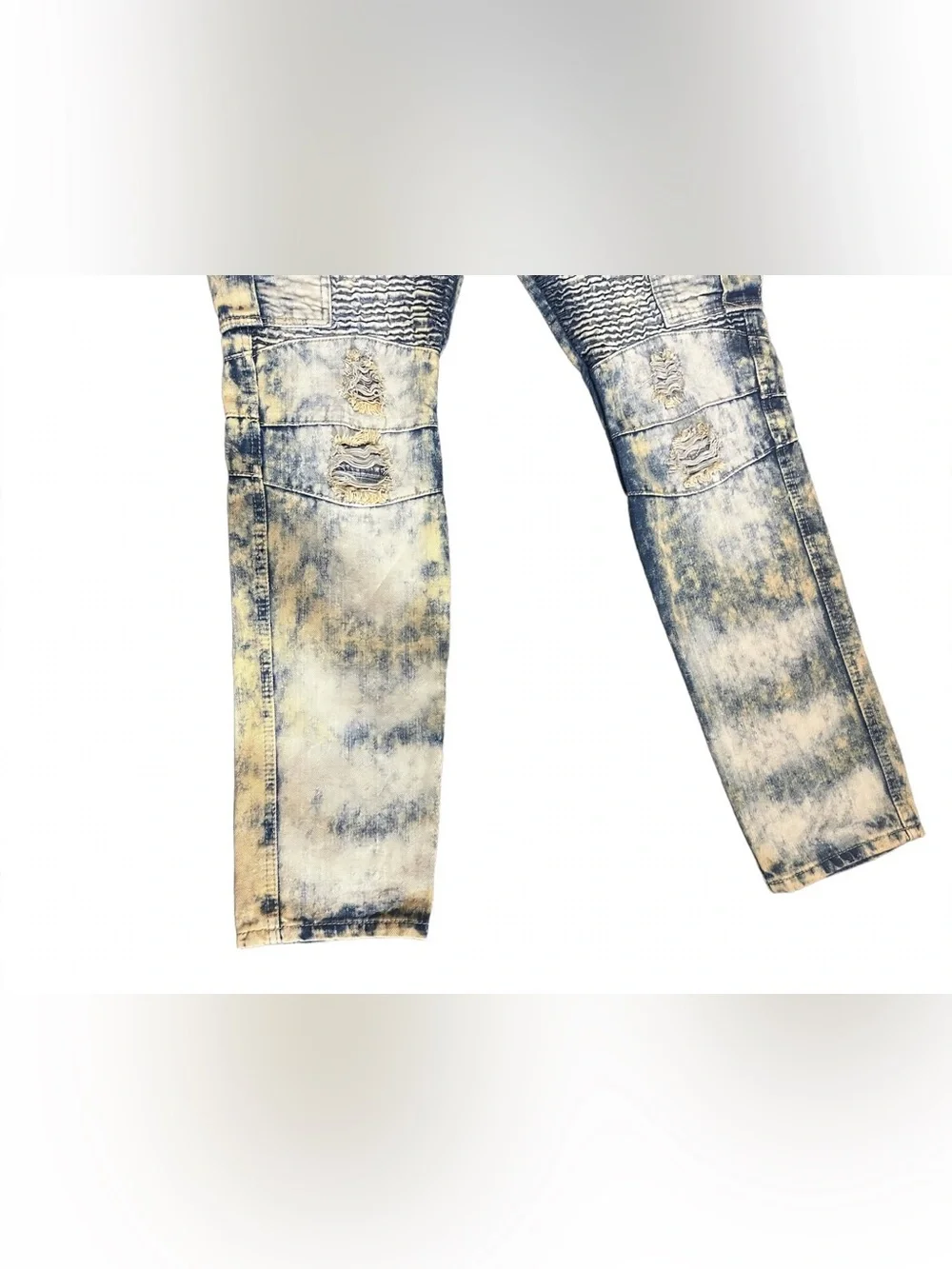 Men's  Lion Dynasty Distressed Acid-Wash Blue Jeans Slim Fit Unisex
